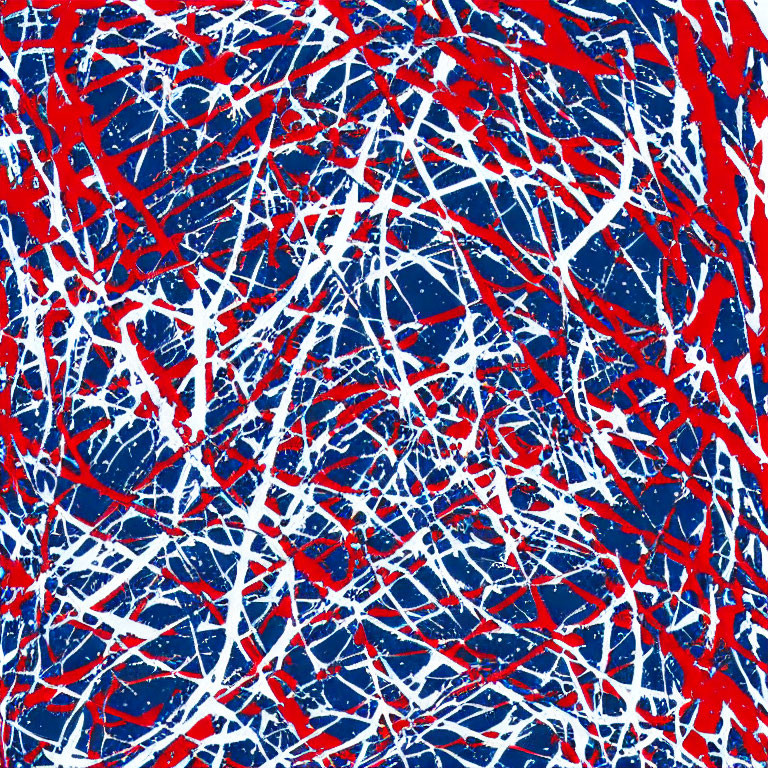 Vibrant Red, White, and Blue Splatter Art on Dark Background