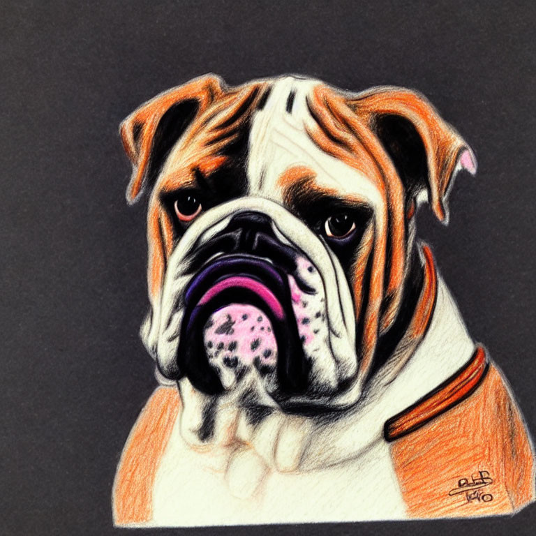 Realistic Bulldog Drawing with Wrinkled Face in Color Pencil