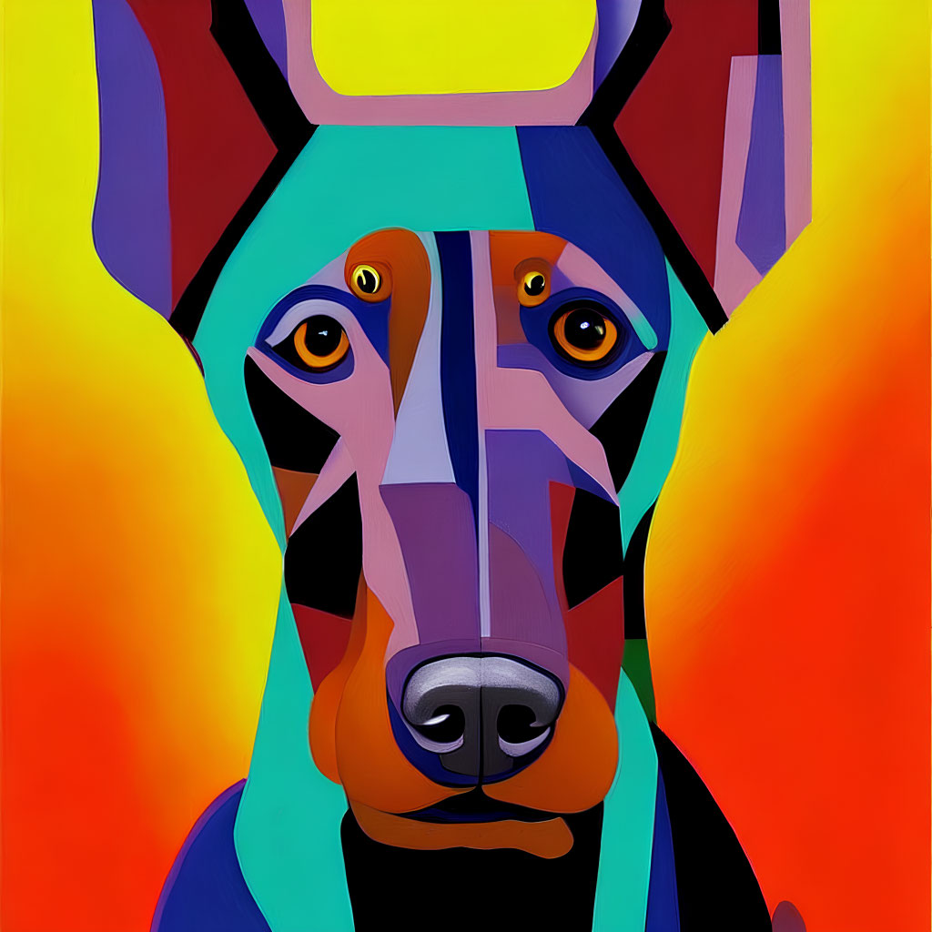 Vivid geometric dog portrait on gradient background