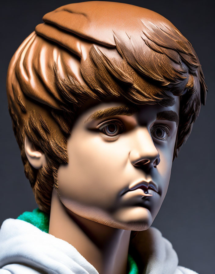 Detailed Youthful Male Bust Sculpture with Brown Hair