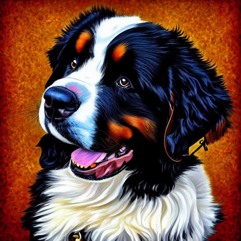 Vibrant Bernese Mountain Dog Art on Orange Background