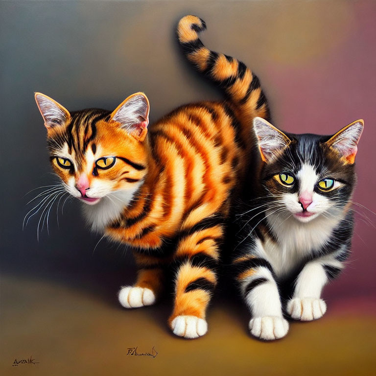 Two Cats with Striking Patterns on Soft Background