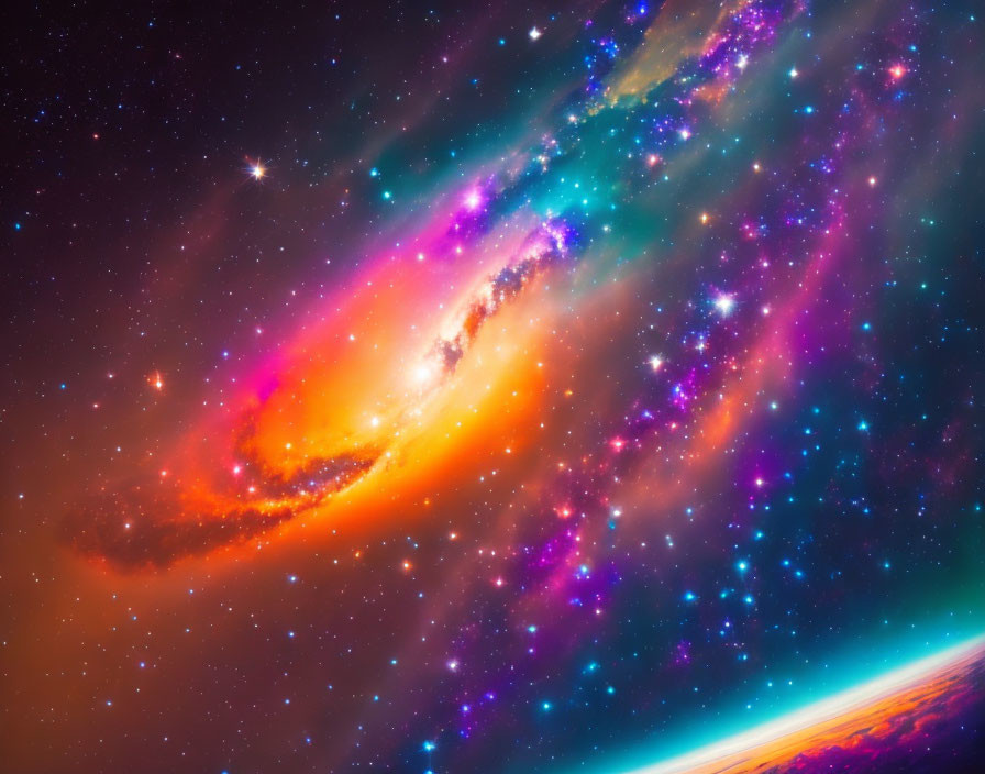 Colorful Cosmic Scene with Nebulous Formations and Stars