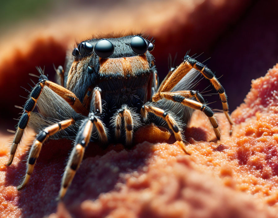 Detailed Close-up of Jumping Spider on Textured Surface