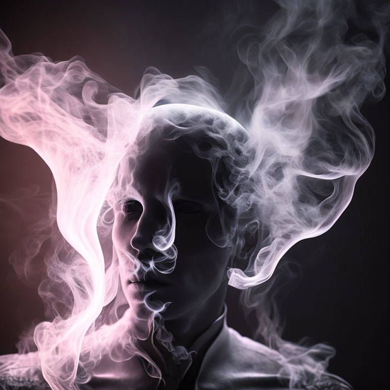 Ethereal human figure with swirling smoke creating surreal aura