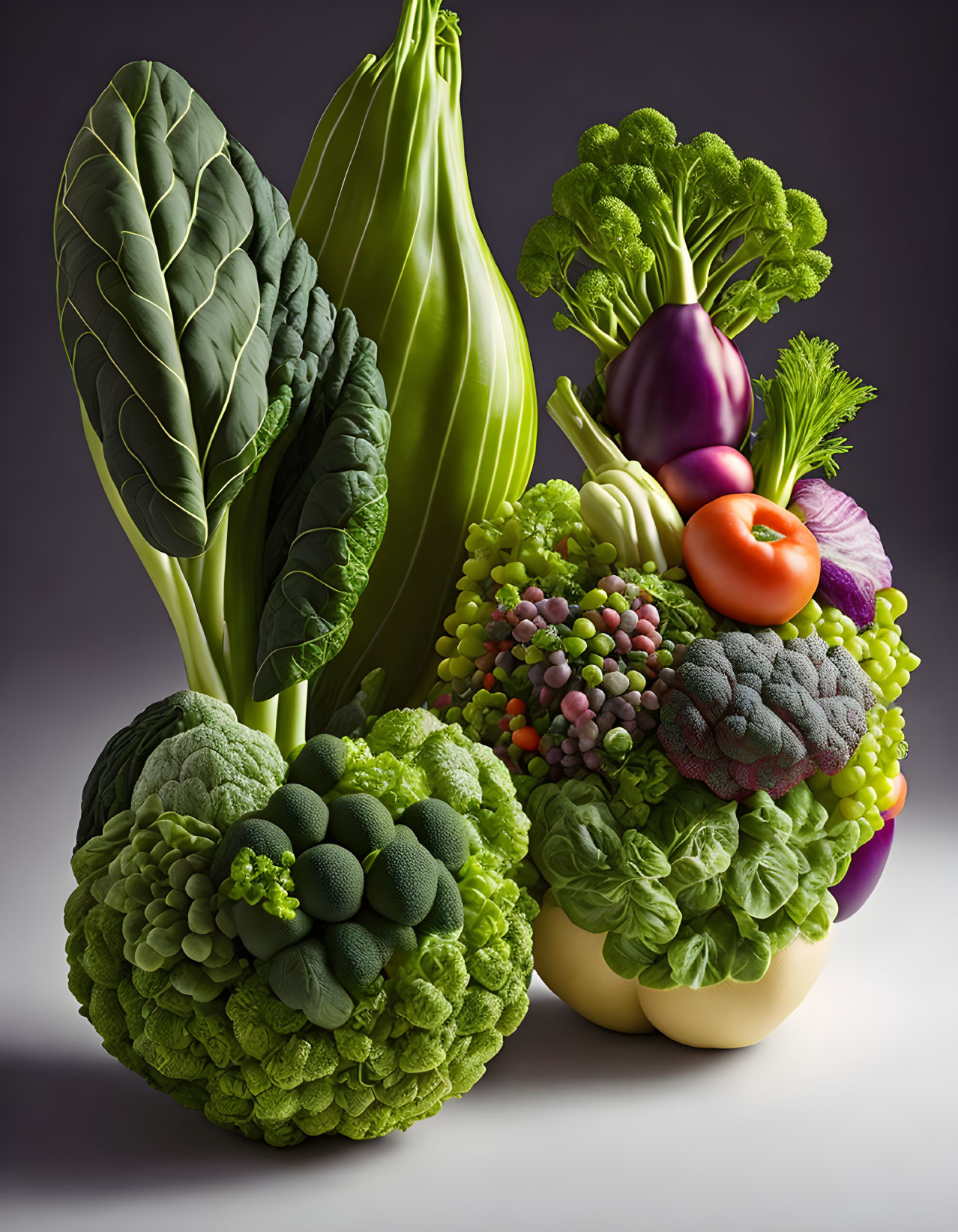 Assortment of Fresh Vegetables on Gradient Background