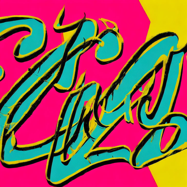 Vibrant abstract graffiti art with fluid black lines on colorful background