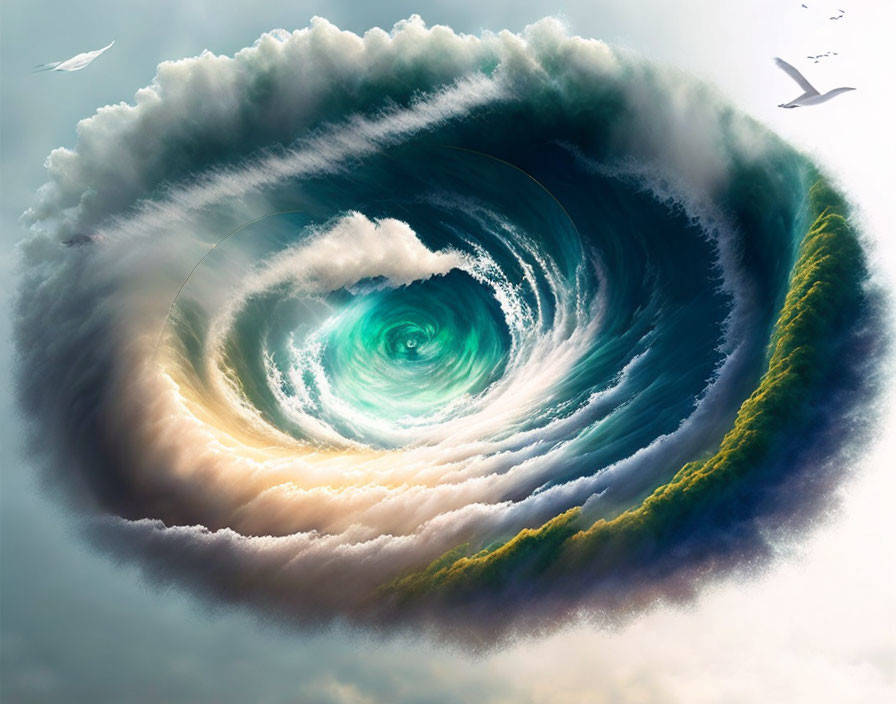 Surreal image of swirling eye-like vortex in nature