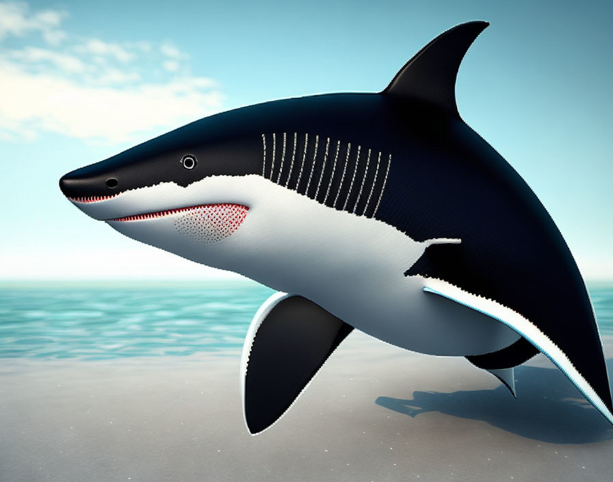 Cartoon-style orca 3D illustration in serene ocean setting