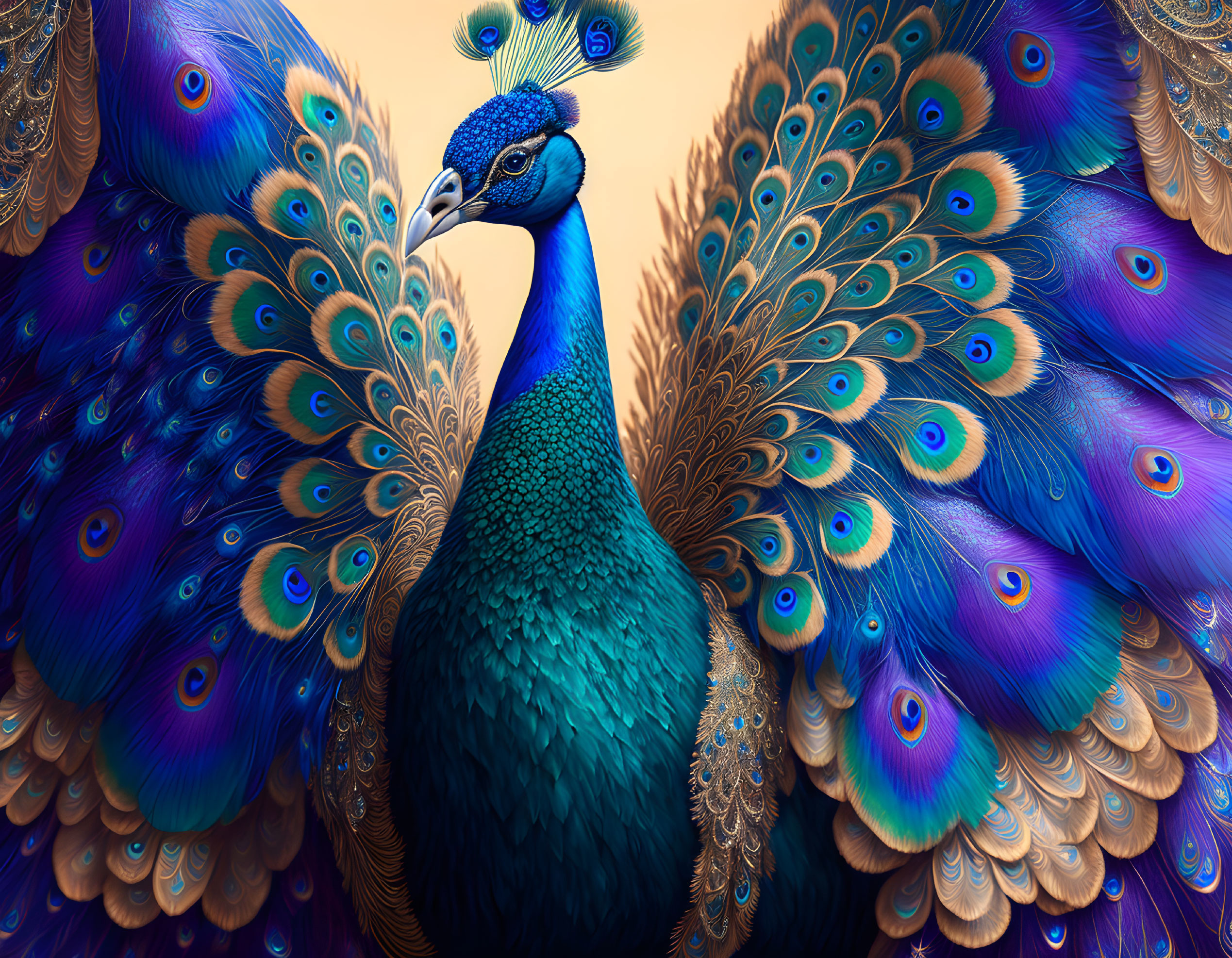 Colorful Peacock Illustration with Intricate Tail Feathers