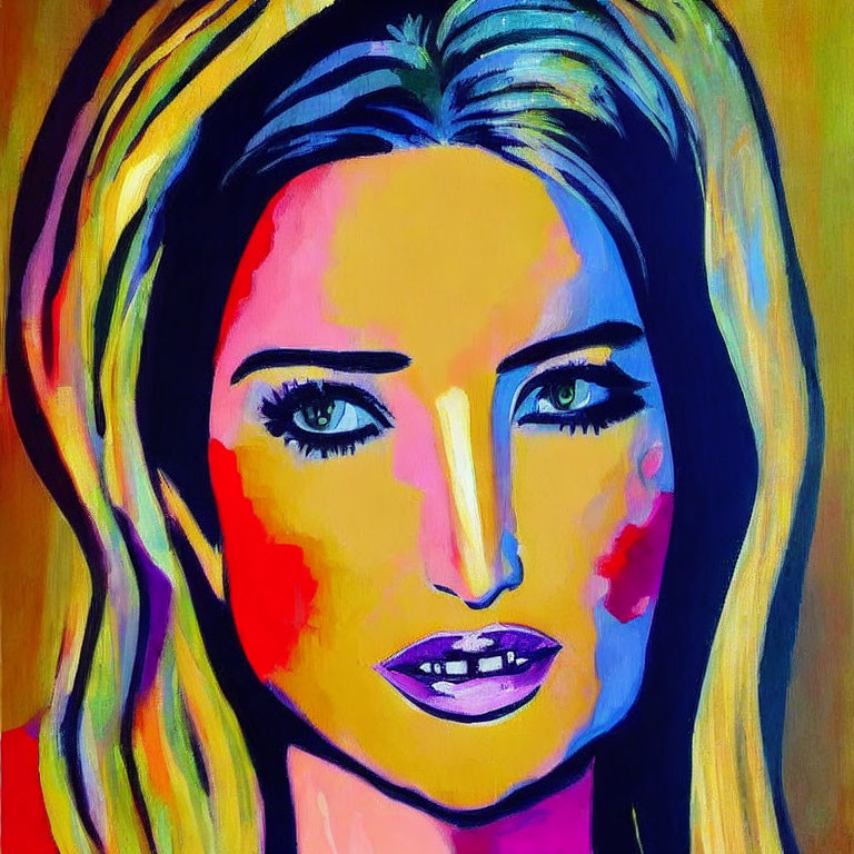 Colorful Pop Art Style Woman Portrait with Vibrant Brushstrokes