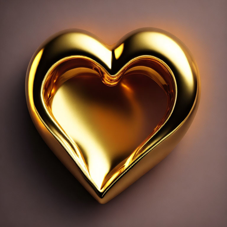 Glossy Golden Heart 3D Rendering on Pink Surface