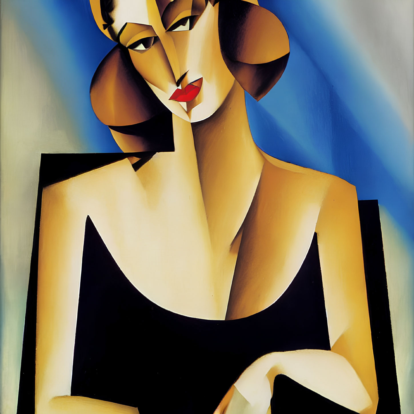 Geometric Modernist Portrait in Blues, Blacks, and Yellows