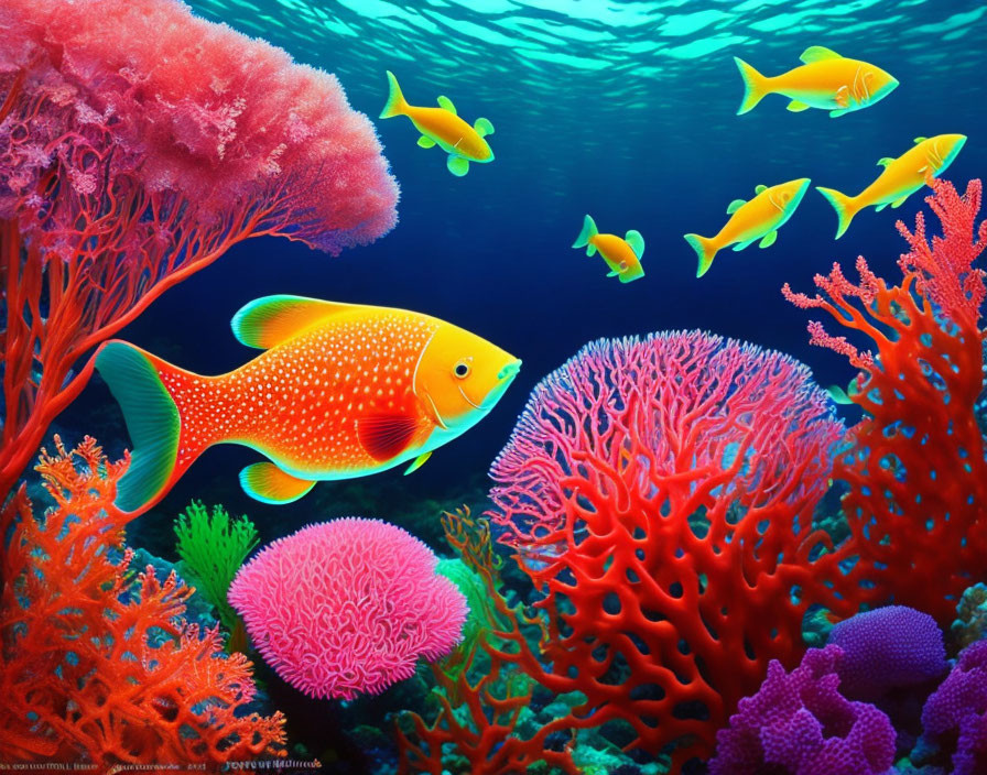 Colorful Coral Reefs and Tropical Fish in Vibrant Underwater Scene