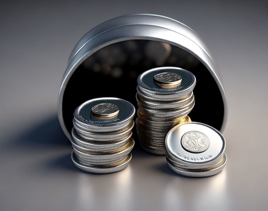 Coins stacked under arch symbolizing secure savings.