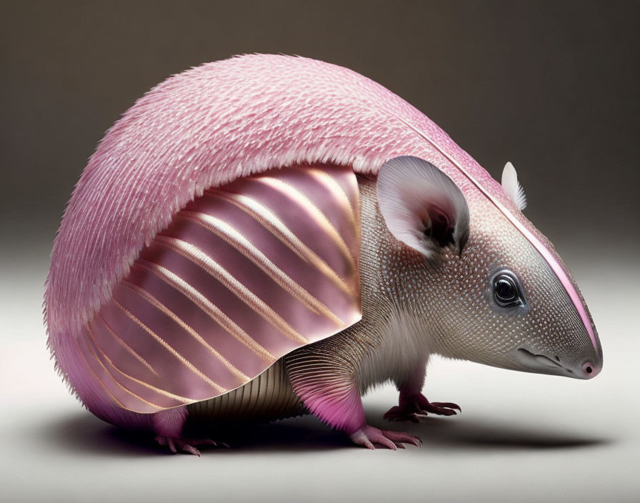 Fantastical pink armadillo with metallic shell design