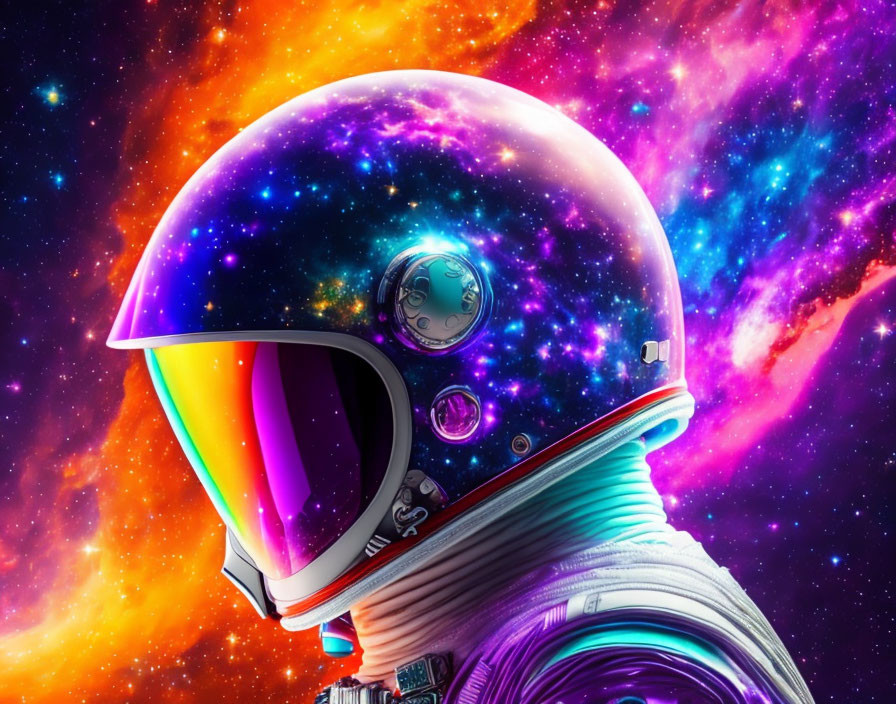 Colorful Galaxy Reflection on Astronaut Helmet Visor