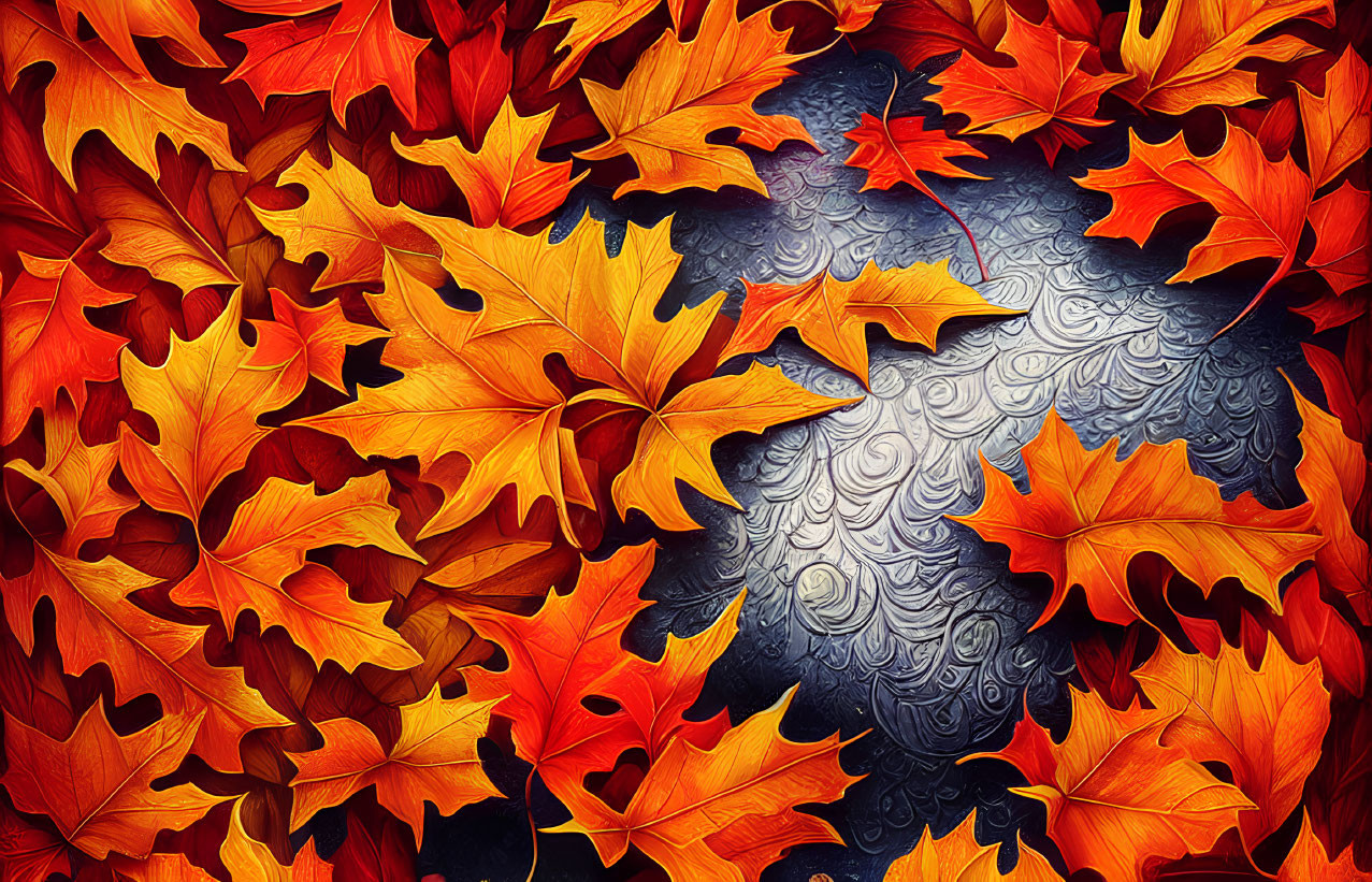 Colorful Autumn Leaves Collage with Paisley Pattern