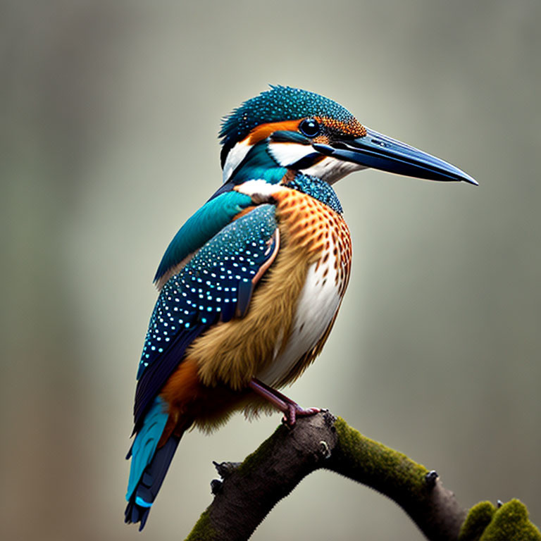 Colorful Kingfisher Bird with Blue and Orange Plumage Perched on Twig