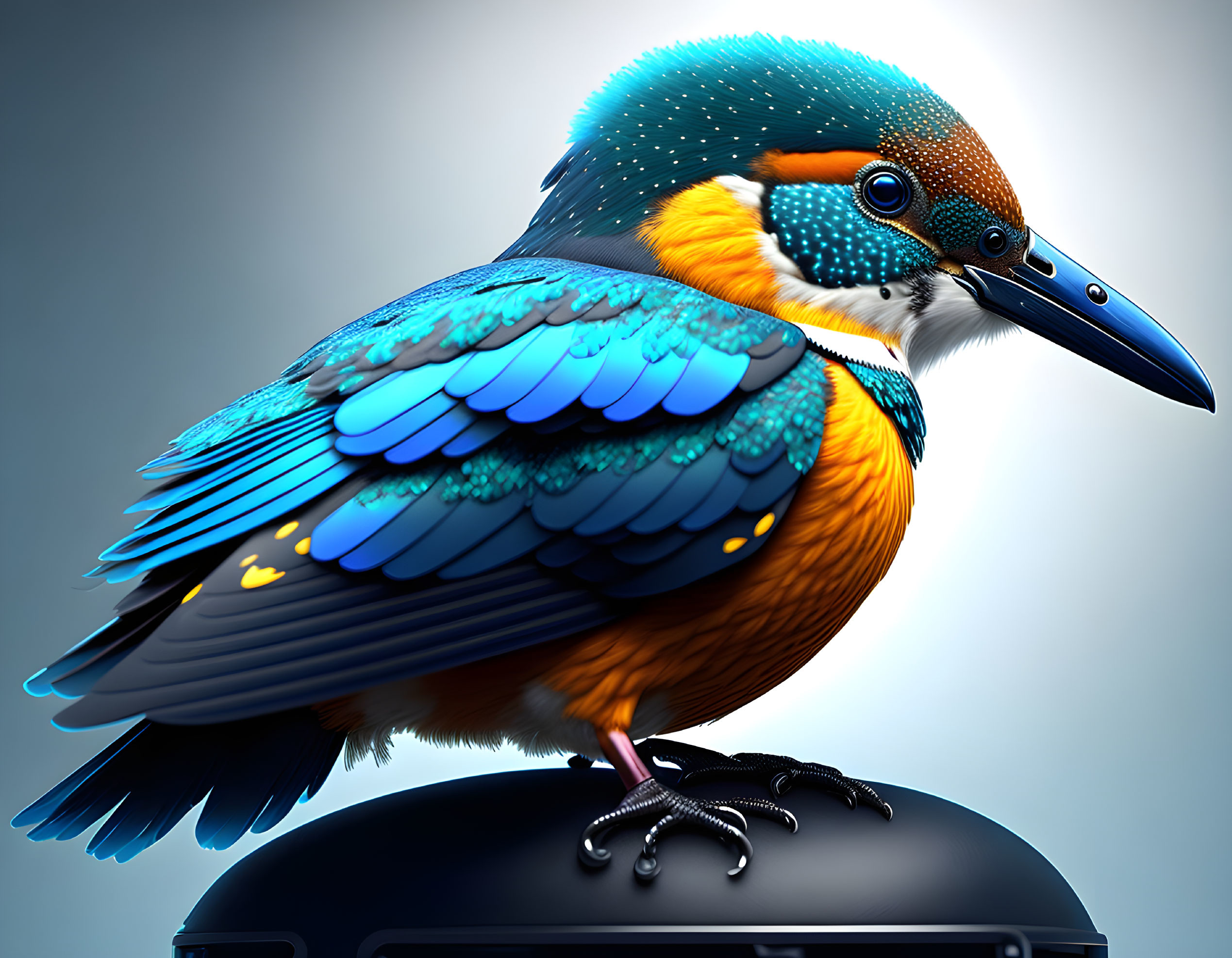 Colorful Kingfisher Bird Illustration on Dark Round Base