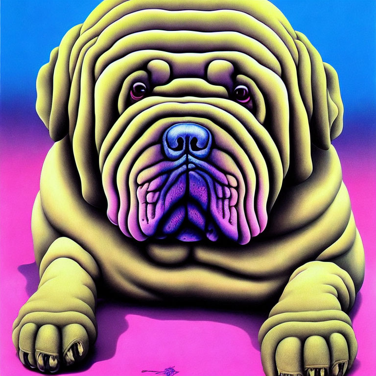 Colorful Bulldog Artwork in Purple and Blue Palette