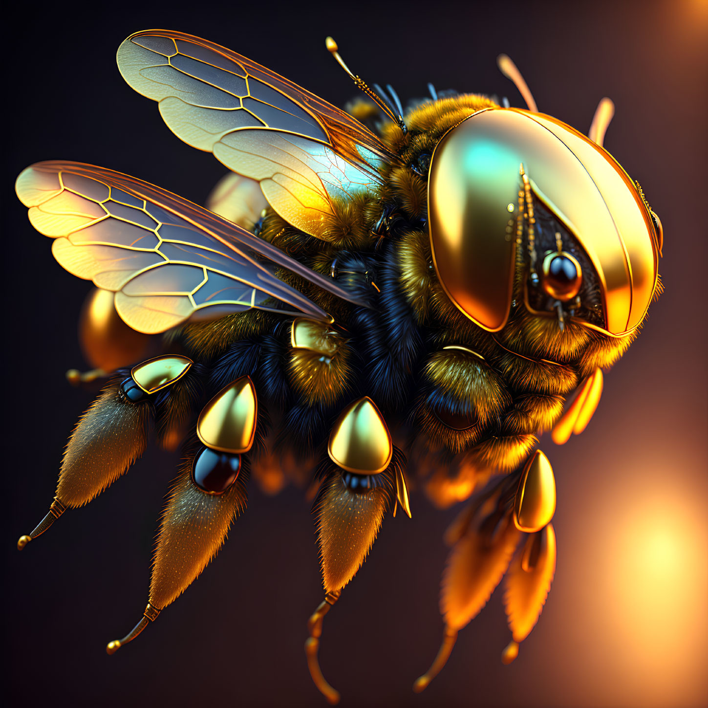 Detailed Realistic 3D Bee Illustration with Intricate Wings