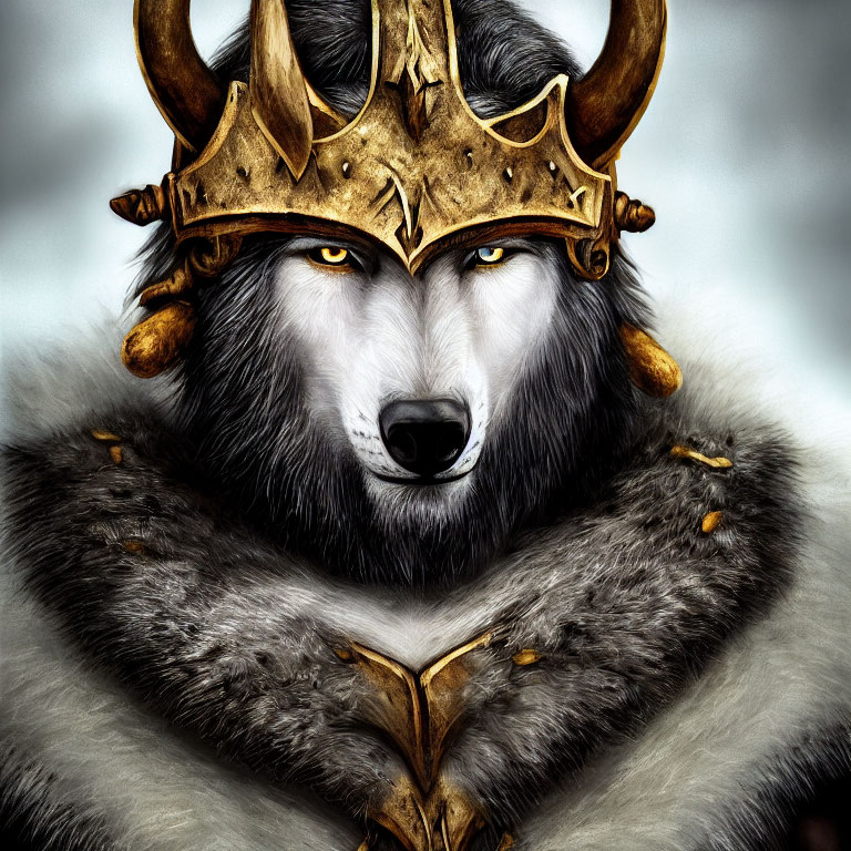 Regal Wolf with Golden Crown and Armor