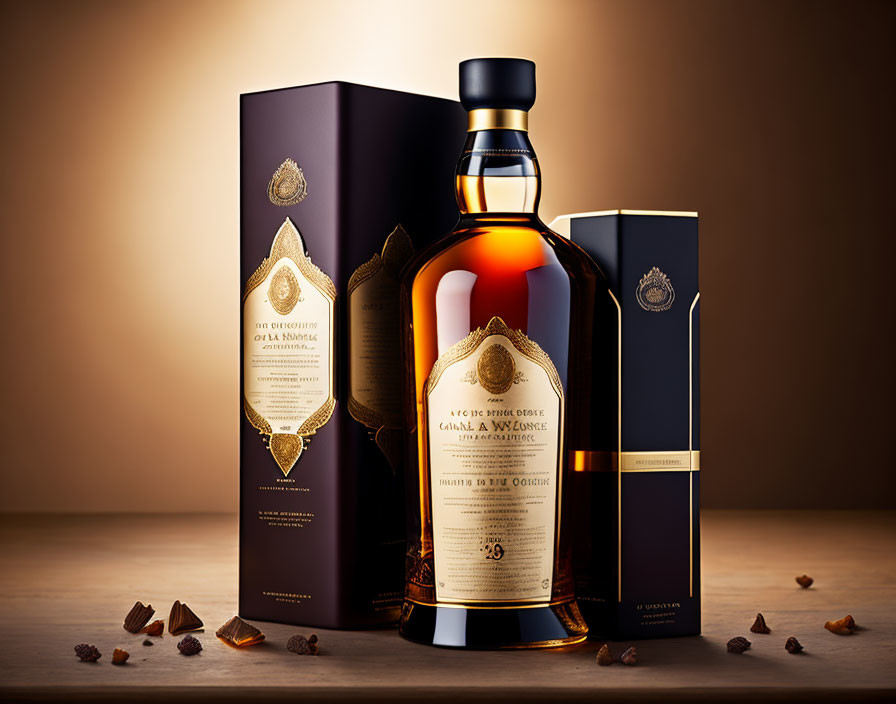 Single Malt Scotch Whiskey Bottle with Chocolate and Backlight