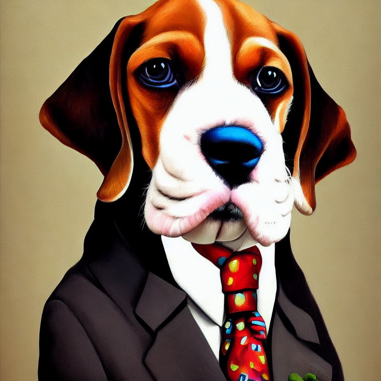 Whimsical beagle in suit and tie with human-like features