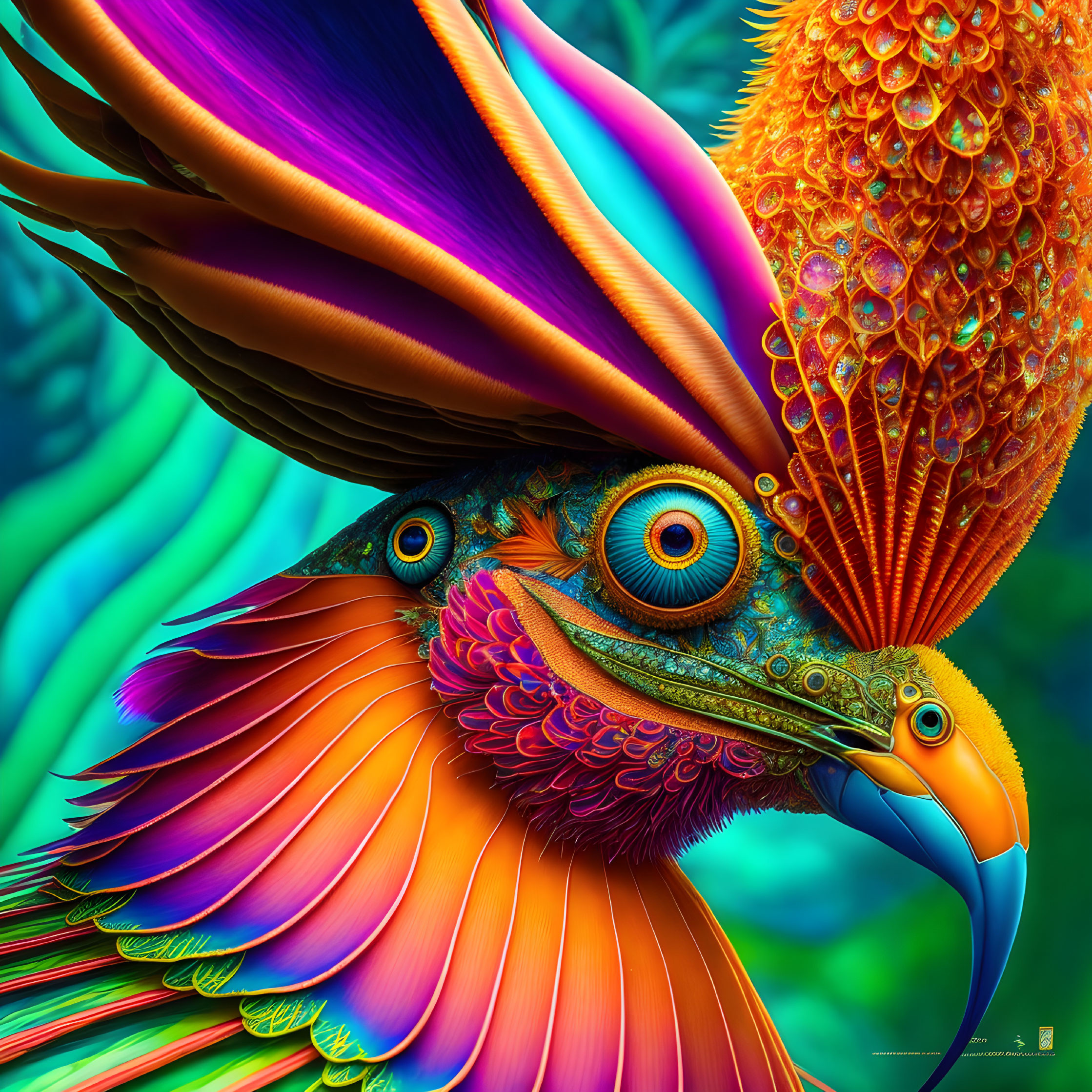 Colorful Bird Artwork with Surreal & Hyper-Realistic Elements