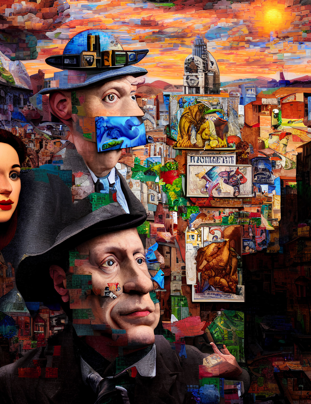 Colorful Surreal Portrait Collage with Fragmented Faces
