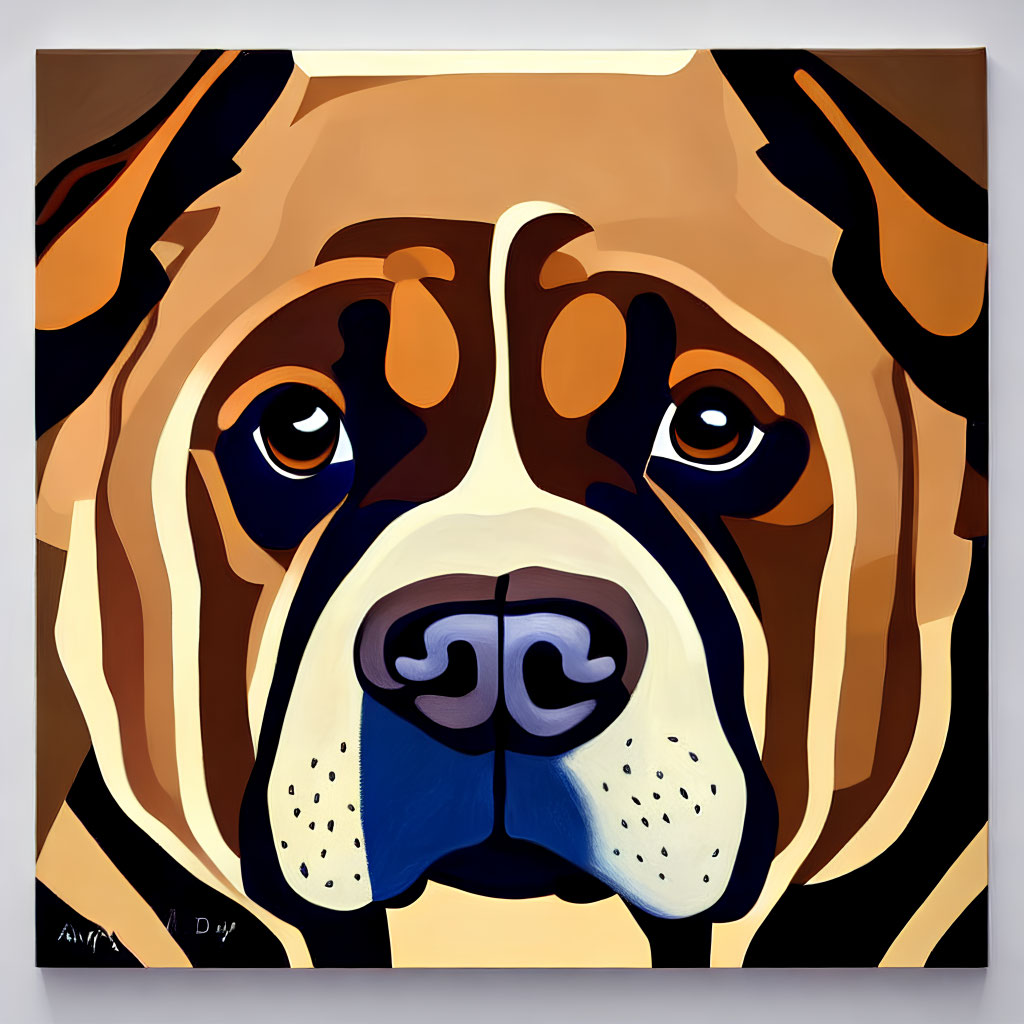 Geometric Bulldog Portrait in Warm Tones on Light Background