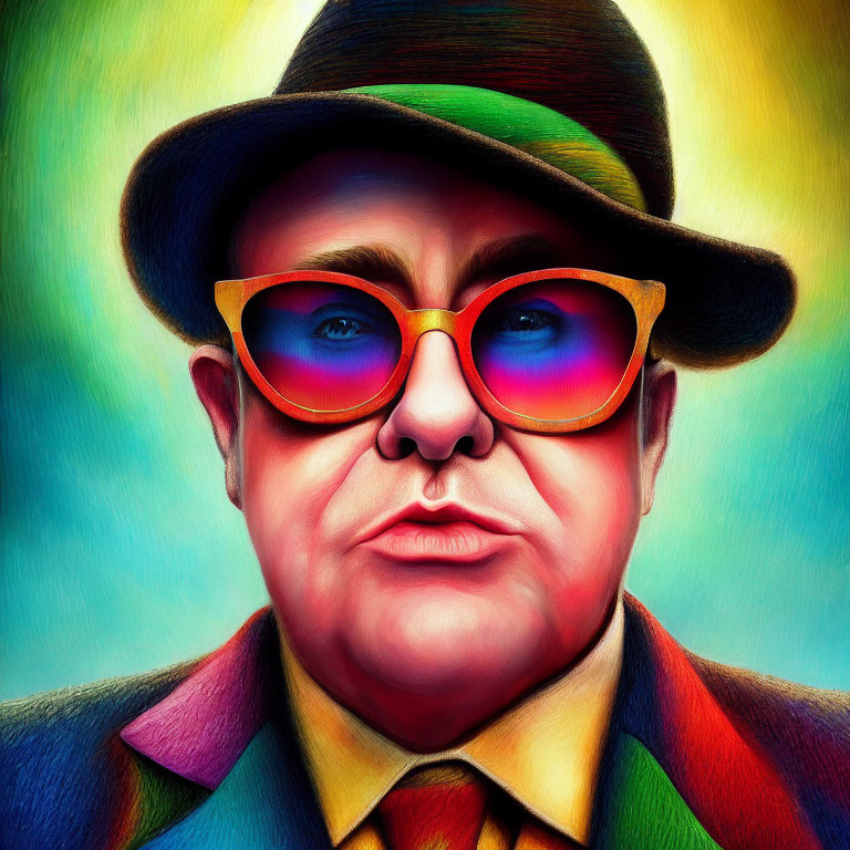 Vibrant portrait of a man in fedora and colorful suit