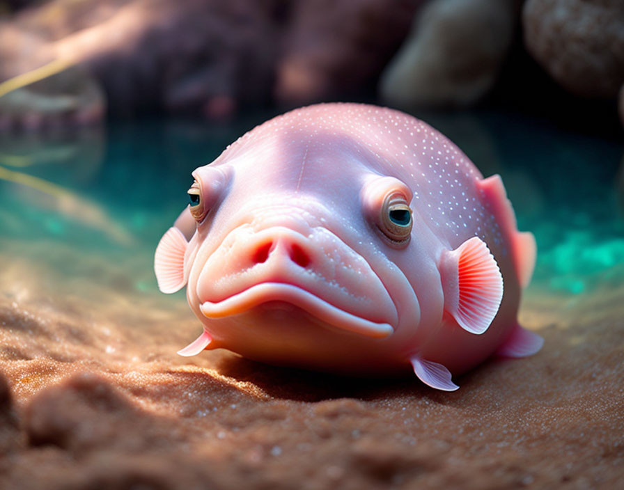 Pink Fish with Puckered Lips in Sunlit Aquatic Scene