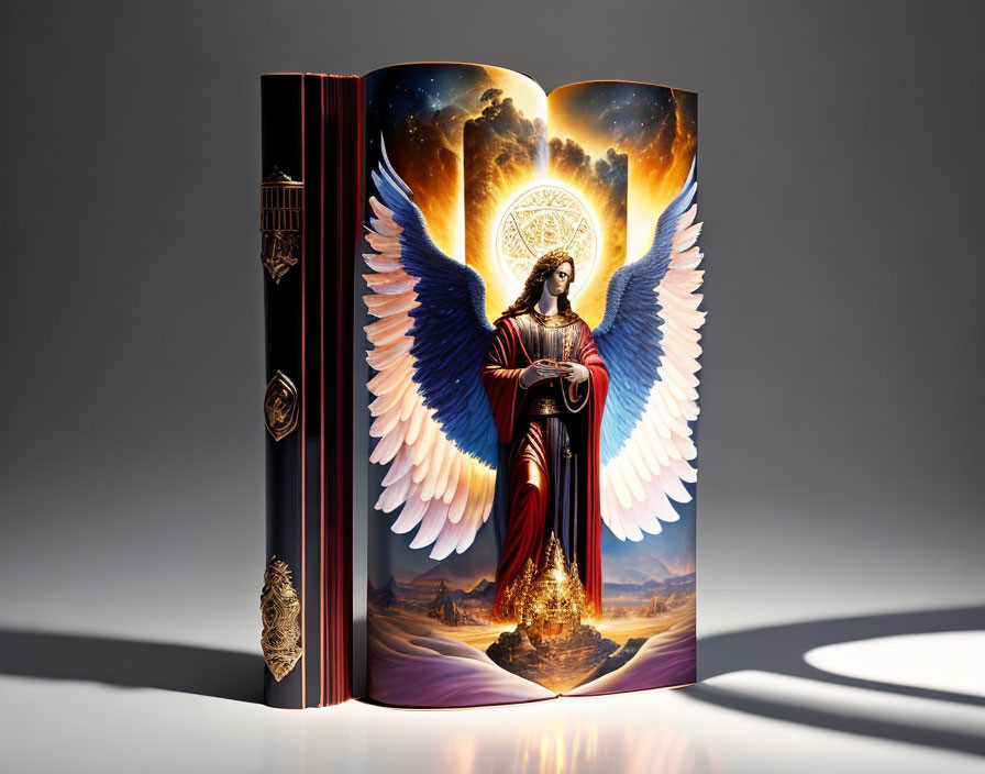 Fantasy Book Cover with Winged Angel and Glowing Elements