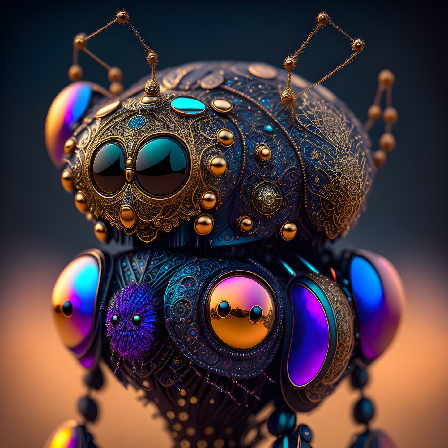 Detailed Robotic Figure with Spherical Joints and Intricate Patterns