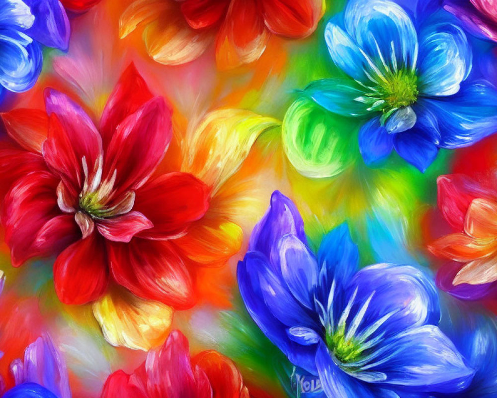 Colorful Flower Bouquet Painting with Swirling Background