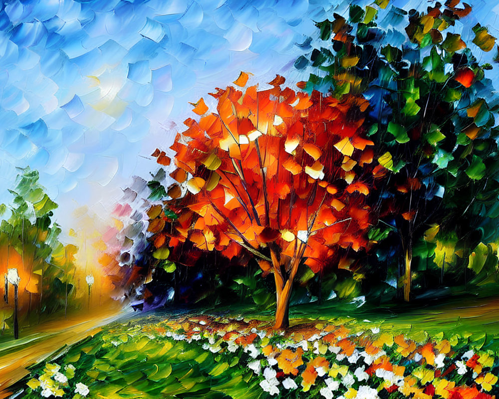 Vibrant Autumnal Scene: Colorful Impressionist Painting