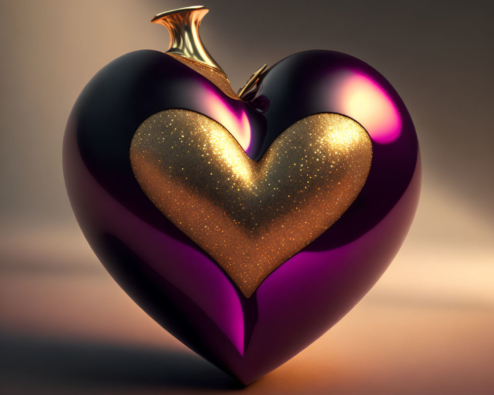 Shiny Heart-shaped 3D Render on Warm Background