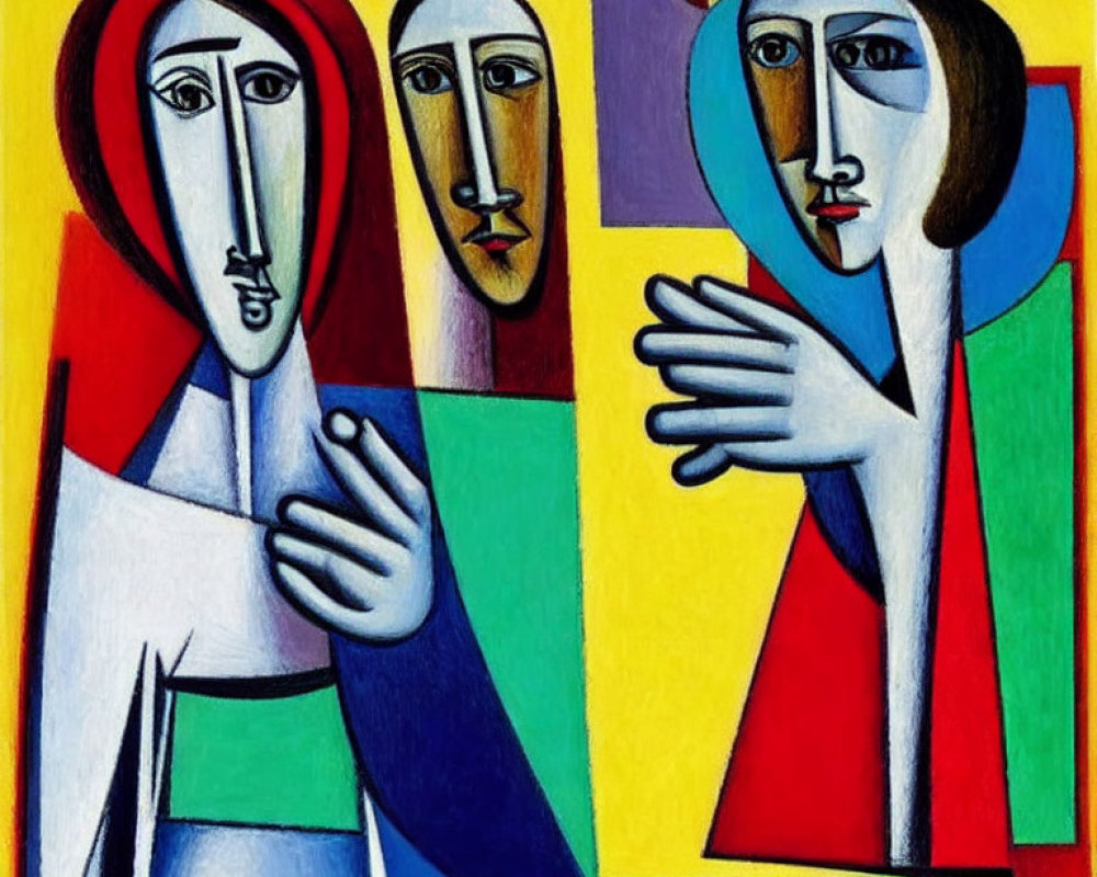 Abstract Cubist Art: Stylized Figures in Bold Colors