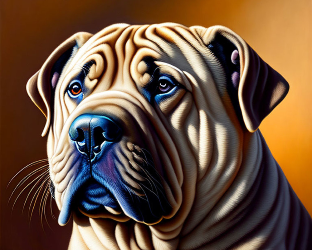 Hyperrealistic Shar Pei Dog Painting with Wrinkles and Soulful Eyes