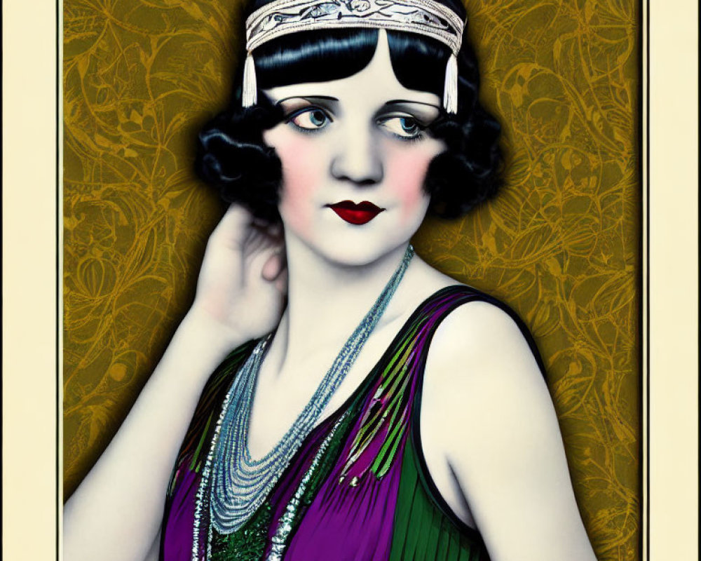 Stylized 1920s woman illustration with bobbed hair and flapper dress