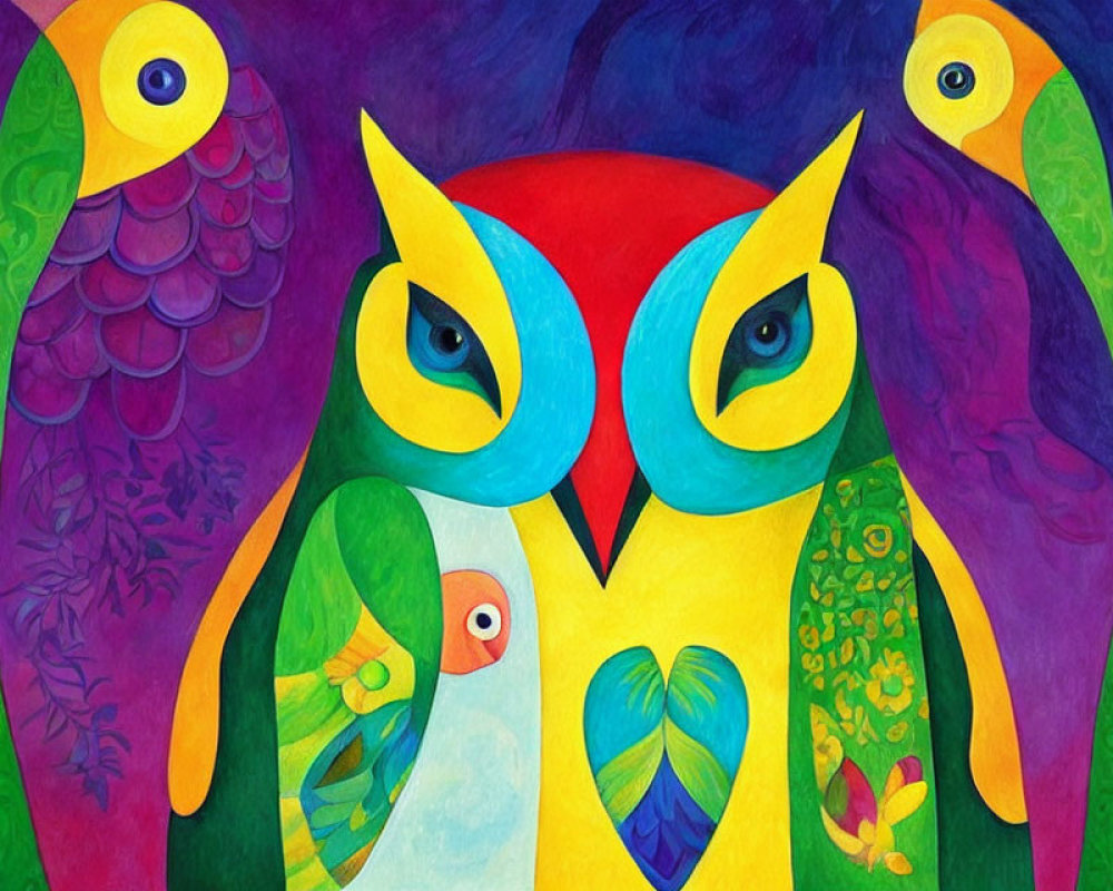 Colorful Stylized Owl Painting with Abstract Patterns