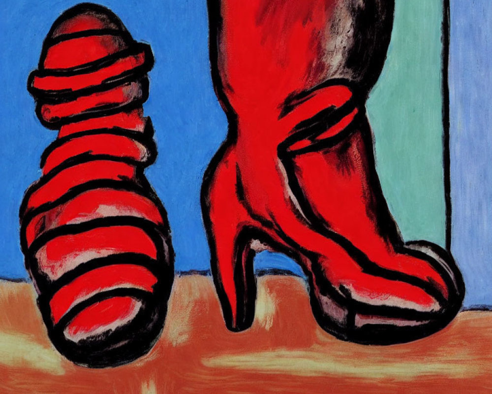 Colorful Painting of Mismatched Shoes on Vibrant Background