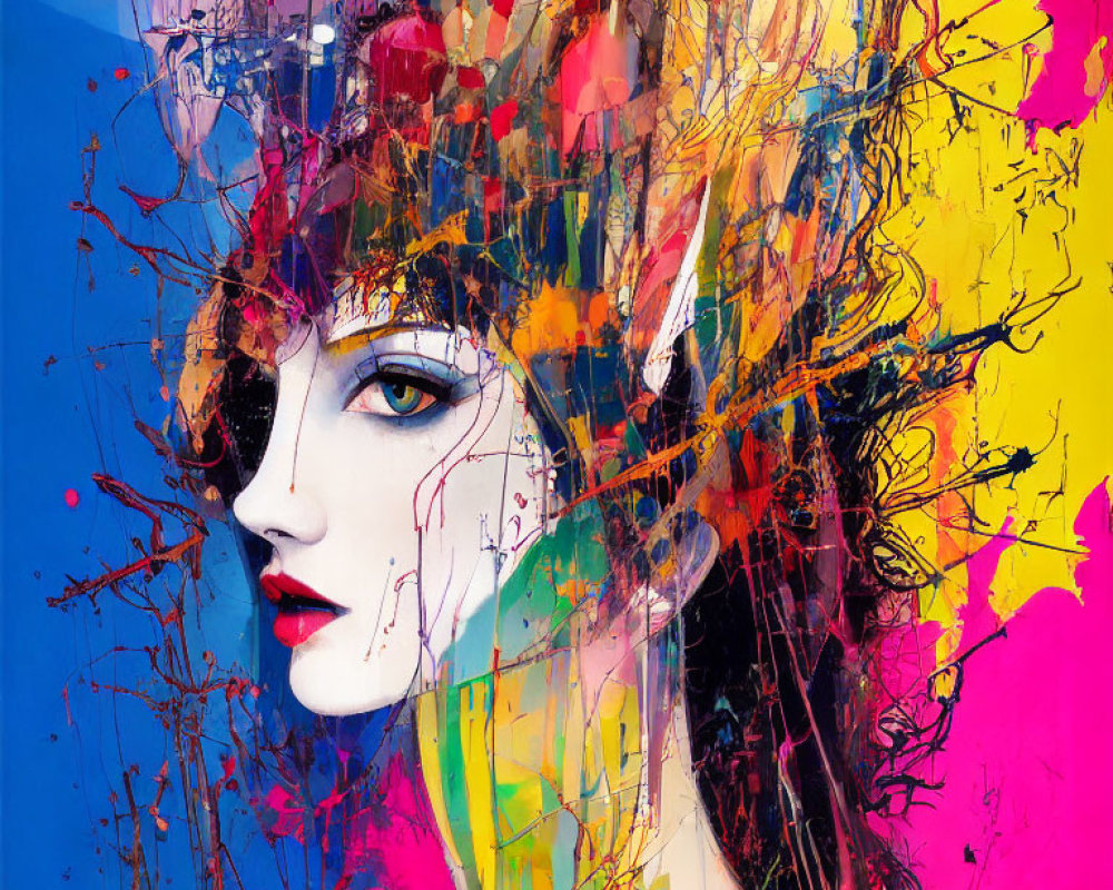 Colorful Abstract Art: Woman's Face with Dynamic Lines