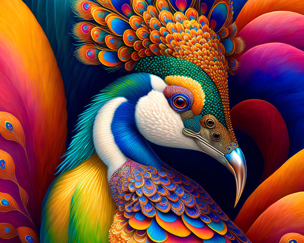 Colorful Peacock Illustration with Detailed Feather Patterns