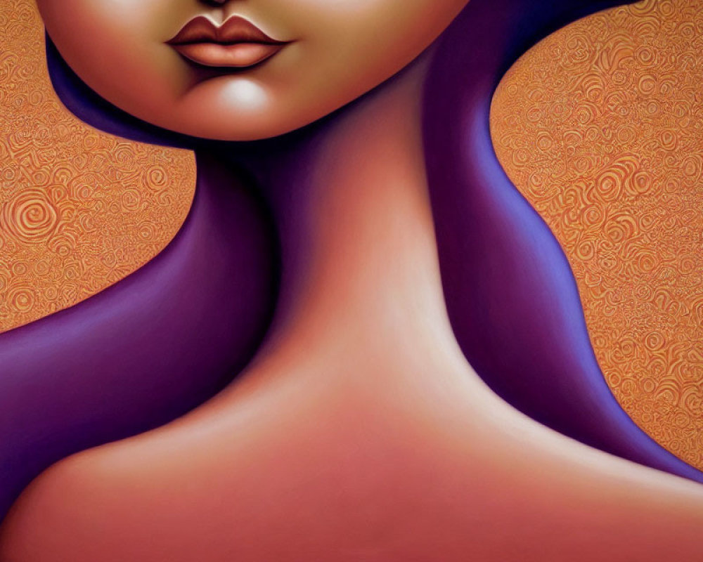 Purple and Orange Abstract Female Figure Artwork