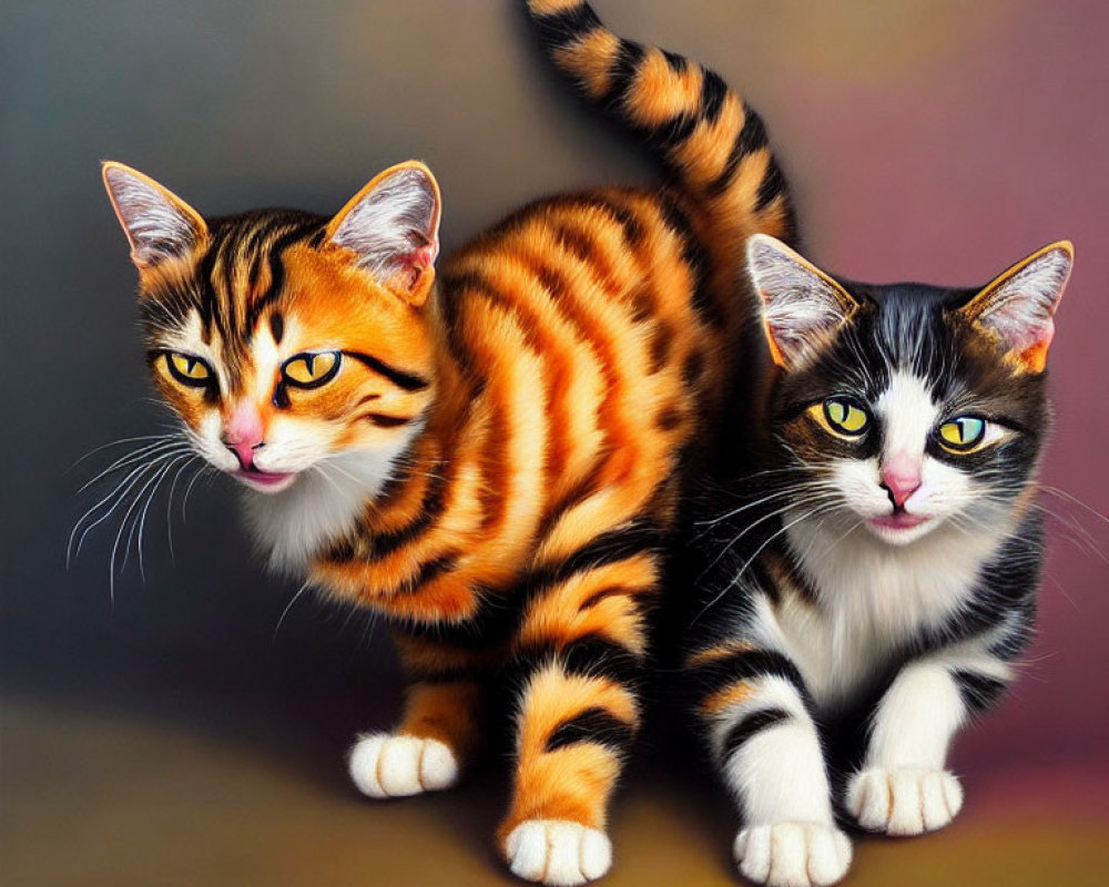 Two Cats with Striking Patterns on Soft Background