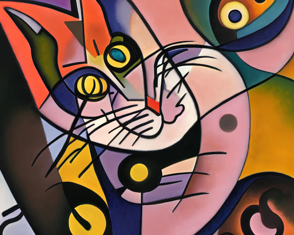 Colorful Abstract Cubist Style Cat Painting