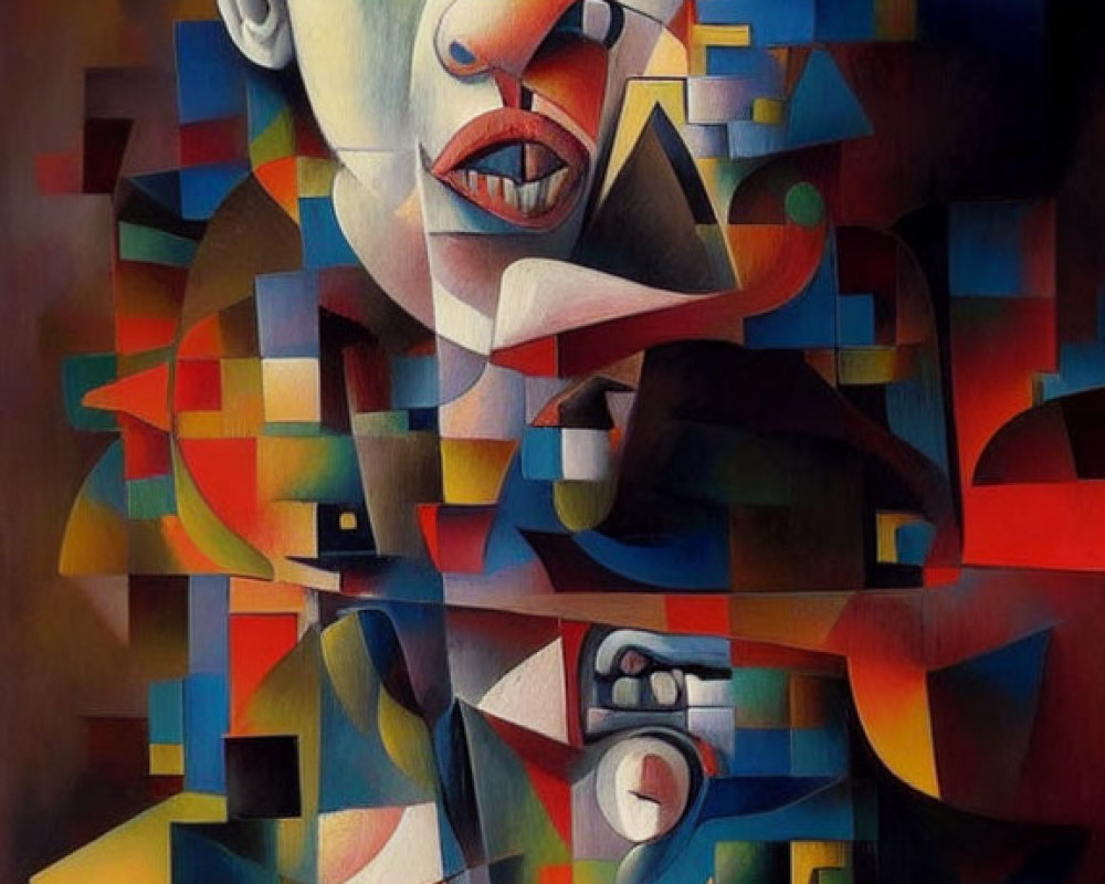 Colorful Abstract Portrait with Geometric Shapes in Cubist Style